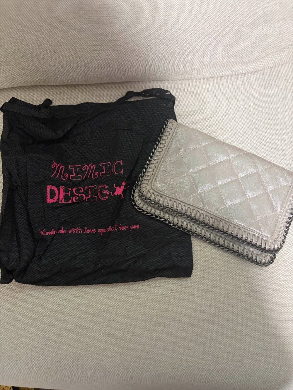 Quilted Faux Leather Whipstitch Chain Edge Clutch